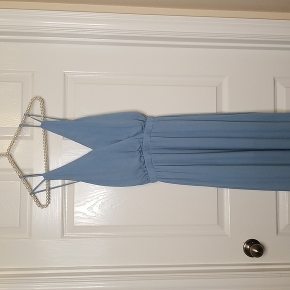 Lulus Womens Lost In Paradise Maxi V Neck Flowy Formal Dress Slate Blue - Picture 4 of 16